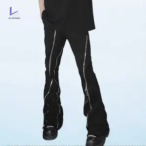 Vente en gros d'usine HL pantalon de survêtement évasé avec fermeture à glissière complète pantalon de jogging noir pour homme et logo personnalisé pantalon de survêtement slim vintage