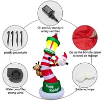 Venta al por mayor de fábrica: Adorno inflable gigante de 9 pies para jardín con reno y Papá Noel trepando por un faro, con luces LED, para Navidad.
