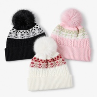Bonnet unisexe doublé polaire épais avec pompon, tricot jacquard torsadé personnalisé, broderie 3D et garniture en fausse fourrure – Grande Vente