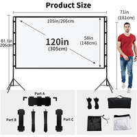 Écran de projection portable HD pour projecteur extérieur, double support, 120 pouces, 16:9, pliage rapide