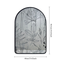 Miroir décoratif mural en fer forgé Art Déco avec cadre noir, motif botanique imprimé feuille de Ginkgo, pour la décoration intérieure