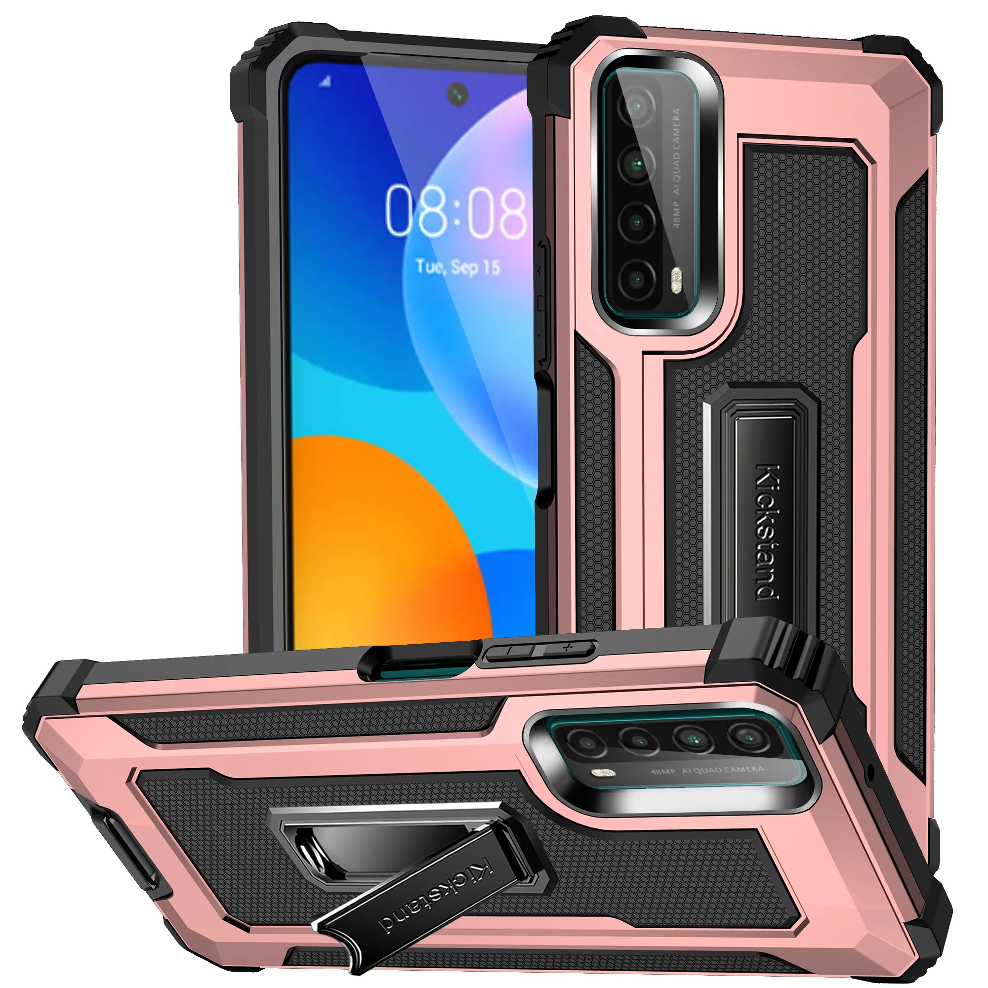 2021 New Design 2 In 1 Metal Kickstand Back Cover Mobile Phone Accessories Case For Huawei Y9a Y7a Y9 Prime 2019 Mate 40 Pro