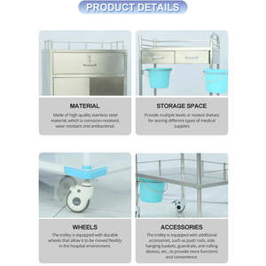 Carrito médico de acero inoxidable, carrito de hospital con carpeta de registro de historial de casos de diferentes tamaños - Product Image 6