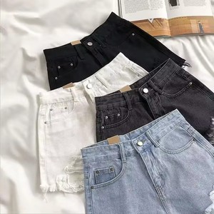 Women's High Waist Denim Shorts Distressed <b>Ripped</b> Solid Color Casual Summer <b>Jeans</b> <b>Skinny</b> Fit Blue Black <b>White</b> Button Front - Product Image 2