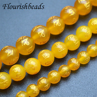 Perles rondes en pierres précieuses naturelles, 6/8/10mm, Agate jaune, om mani padme hum Mantra, livraison gratuite