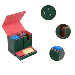 Boîte de rangement multifonctionnelle en cuir PU pour jeux de cartes avec tiroir à accessoires, étui de rangement résistant à l'eau pour cartes à collectionner et dés - Product Image 1