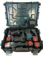 Kit combiné 4 outils électriques sans fil 21V sans balais : Meuleuse d'angle, Marteau perforateur, Clé à chocs, Perceuse, avec mallette de transport robuste pour usage industriel et bricolage