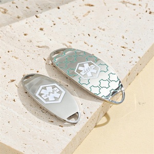 Yiwu Aceon Connettore per cinturino in acciaio inossidabile per la creazione di bracciali, con incisione alla moda, smalto verde acqua, design a serpente geometrico e targhetta medica - Product Image 3
