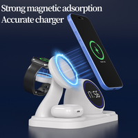 Station de charge sans fil magnétique 6 en 1 avec horloge et haut-parleur, support de charge rapide 15W pour iPhone, Apple Watch, AirPods