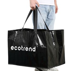 Reusable Grocery Shopping <b>Bags</b> Laminated Eco Non Tote Rpet <b>Black</b> Pp Woven <b>Bag</b> With Custom Logo - Product Image 1