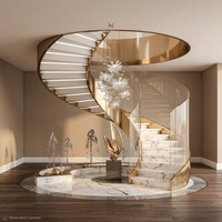 Escalier en pierre naturelle Tanlong, escalier courbé intérieur, garde-corps en verre, escalier en marbre de luxe pour villa