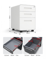 Meuble de rangement mobile en acier sous bureau avec 3 tiroirs