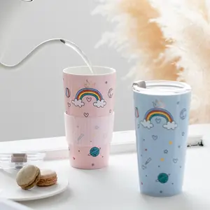 2023 ceramic coffee mug gifts tea porcelain cup water cup girl drink straw mugs sublimation ceramic