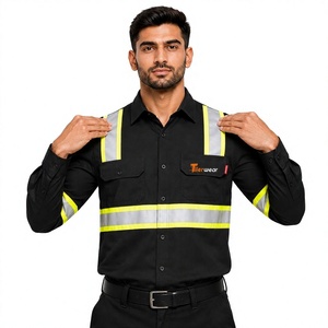 Camisa de Trabajo de Manga Larga de Algodón Negra para Hombre Tiierwear con Tiras Reflectantes, Transpirable, Resistente al Viento y Antibacteriana - Product Image 1