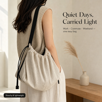 Tas Selempang Minimalis Gaya Jepang untuk Wanita, Tas Hobo Chic dengan Tali Serut, Tali Lebar, Logo Custom, MOQ Rendah, Langsung dari Pabrik