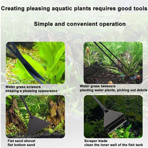 Anti-roest zwarte coating 6-<span class=keywords><strong>in</strong></span>-<span class=keywords><strong>1</strong></span> aquariumgereedschapset aquariumschaar pincet platte zandschep zwarte kleur - Product Image 6