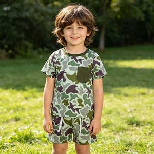 BSSO1793 rts Boutique Ensemble de vêtements pour bébé garçon imprimé camouflage vert, tenues d'été, ensemble à manches courtes, vente en gros - Product Image 1