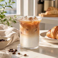 Tasses en verre borosilicate de style japonais de 12 oz, à large bord transparent, conçues pour boire de l'eau, du jus, des mugs pour latte, matcha, soda, thé glacé, café