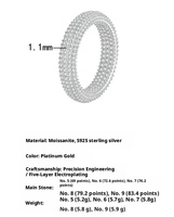 Anillos de Eternidad de Plata Pura 925 con Moissanita VVS de 1.1mm, Joyería Hiphop Unisex al por Mayor, Diamantes de Moissanita a Granel