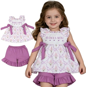 ชุดเซ็ต 2 ชิ้น เสื้อผ้าเด็กผู้หญิงน่ารัก ลายดอกไม้ MAMA'S MINI ผ้าฝ้ายผสมสแปนเด็กซ์ ระบายอากาศได้ดี แต่งระบาย ชุดฤดูร้อนลำลอง RTS - Product Image 1