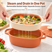 Casserole vapeur en silicone de qualité alimentaire pour micro-ondes avec panier égouttoir amovible, cuiseur vapeur de 1300 ml, compatible four et lave-vaisselle