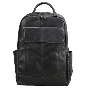 Sac à dos pour ordinateur portable en cuir véritable pour homme, style décontracté et professionnel, avec bretelles arquées, doublure en polyester et fermeture éclair, grande capacité - Product Image 2