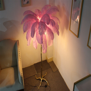 Nordic <strong>Floor</strong> <strong>Lamps</strong> Art <strong>Pink</strong> Ostrich Feather Lampshade <strong>Floor</strong> Light Decorative Glitter Copper Art Standing Lights - Product Image 1
