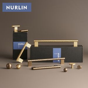 Nurlin Handgefertigte Schrank- und Schubladenknöpfe aus Massivem Messing mit Hammerschlagmuster, Lange Griffe für Möbel und Kleiderschränke in Mattgold und Antikbronze - Product Image 2