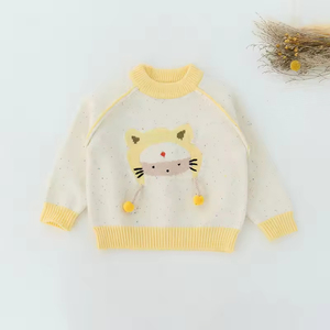 Suéteres de punto de invierno para niñas de alta calidad, estampado de orejas de gato con cuello redondo y manchas de colores, Material de algodón de talla grande - Product Image 3
