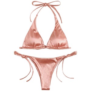 2023 New Fashion 13 Colors Ladies' Liquid <strong>Metallic</strong> Shiny <strong>String</strong> <strong>Bikini</strong> 2 Piece Swimsuit Set - Product Image 1