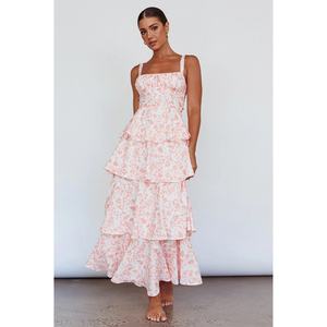 Nuevas llegadas de moda de verano: Vestido largo informal sin mangas con estampado floral azul, estilo elegante sin espalda, lavable y personalizable. - Product Image 3