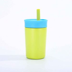 Green Plastic Tumbler With Blue Lid And <b>Straw</b> Spill Proof For Children Modern Design - Product Image 1
