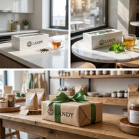Boîte à thé élégante en bois peint blanc Landy avec couvercle en verre, 3 compartiments, étui de rangement pour sachets, pour la cuisine, fournisseur d'usine en gros