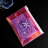 Pochette zippée en PVC holographique rose durable et personnalisée avec anneau de traction, brillante et réfléchissante, mini-sac à fermeture éclair avec logo et taille sur mesure