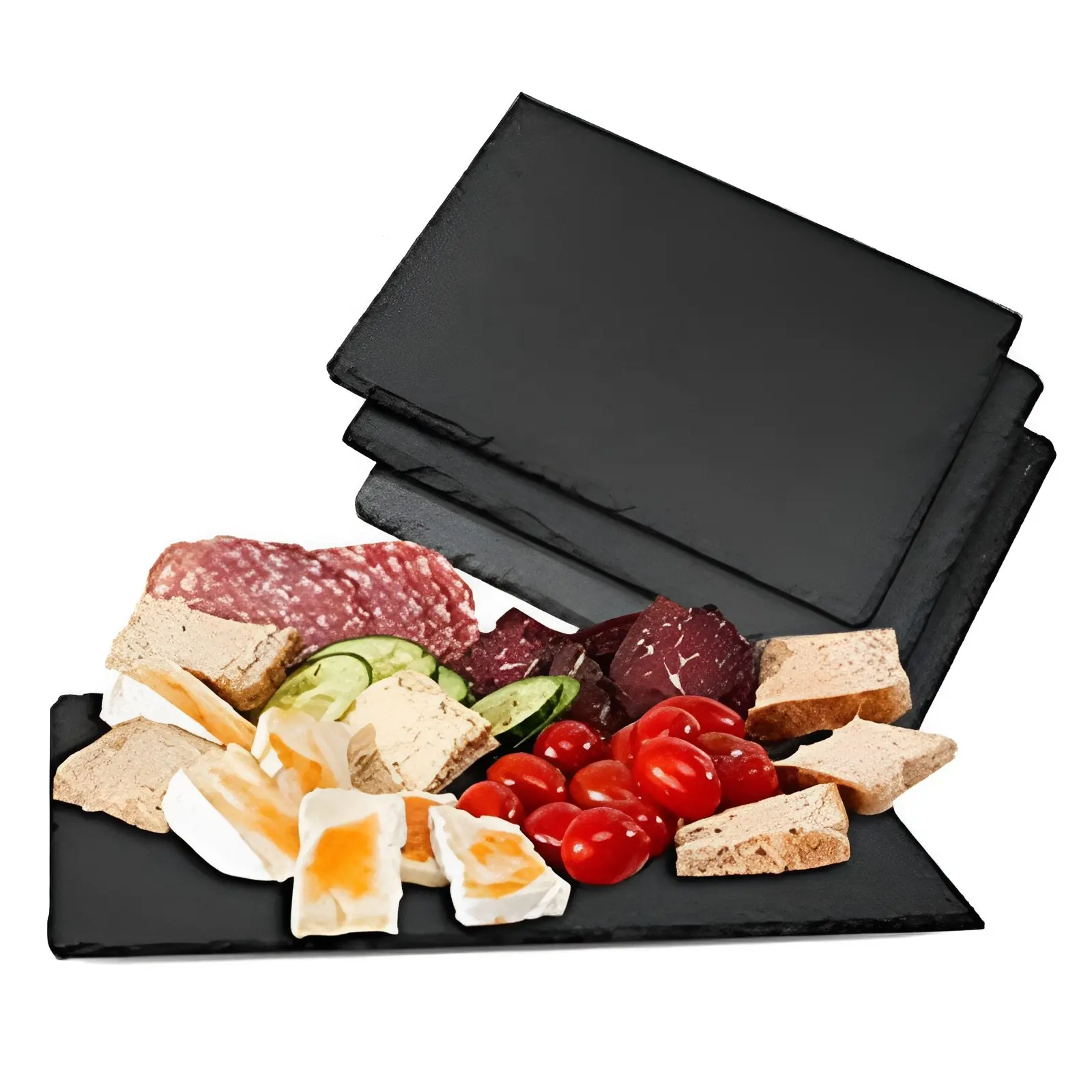 Round Medium Slate Cheese Plates Set 2pieces 10 x 10 in Charcuterie Serving Board Set for Snacking and Meat Stone Cake Tray Plates,Stone Plates 