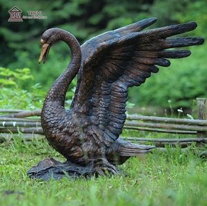 屋外金属アンティークペアカップルブラックキャストブロンズスワン彫刻像 - Product Image 6