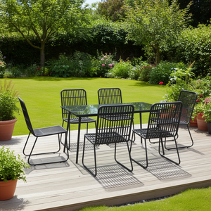 Set da Pranzo in Polyrattan Nero per 6 Persone, Struttura in Acciaio Verniciato a Polvere, Arredamento da Giardino per Esterni, Stile Contemporaneo - Product Image 2