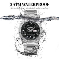 Montre-bracelet de luxe 42 mm en acier inoxydable, cadran analogique, mouvement à quartz, chronographe arabe, résistance à l'eau 5 ATM, style professionnel