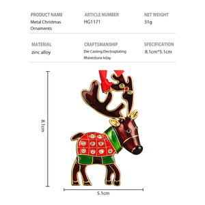 Adorno de Reno Navideño, Colgante de Metal con Pedrería y <span class=keywords><strong>Esmalte</strong></span>, Adorno para Árbol de Navidad - Product Image 2