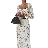 Nouvelles collections d'été 2026 de vêtements féminins transfrontaliers de Chine : Ensemble décontracté sexy en polyester à pois, robe nuisette à manches longues