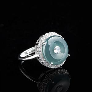 Bague ajustable pour femme en jadeite naturelle avec fermoir Ping An, incrustée d'argent S925, accessoire de mode D308 - Product Image 2