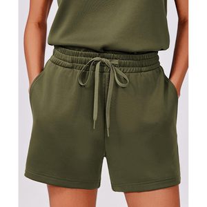 Ensemble deux pièces pour femmes, ensemble de salon d'été sans manches, hauts à col rond, short à cordon de serrage, tenues décontractées respirantes - Product Image 6