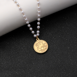 Collier de perles naturelles d'eau douce avec pendentif en <span class=keywords><strong>or</strong></span> véritable pour femme, bijou de mode - Product Image 2