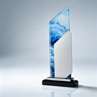 Trophée en cristal K9 double couche incliné, prix en cristal personnalisé avec impression UV couleur et médaille métallique pour cérémonie d'entreprise