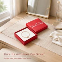 Boîte cadeau pour bijoux avec couvercle et base personnalisés, insert en velours rouge pour bracelet, collier, bague, boucles d'oreilles, vente en gros