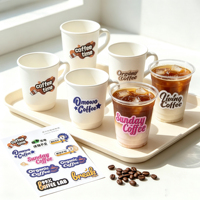 Autocollants et étiquettes personnalisés en papier adhésif pour gobelets à café, emballage imperméable pour gobelets de café et marquage alimentaire à emporter
