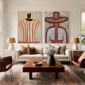OEM ODM Ensemble de 2 figurines en acrylique, Peintures abstraites de cow-boy du Far West, Art mural vintage de couple sans visage, Décoration sur toile texturée - Product Image 2