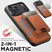 SUTENI untuk iPhone 18 Pro Max Casing Ponsel Pengisi Daya Nirkabel Magnetik Pita Elastis Tempat Kartu Penyangga Kulit Imitasi 17 16 Plus 15 14 13