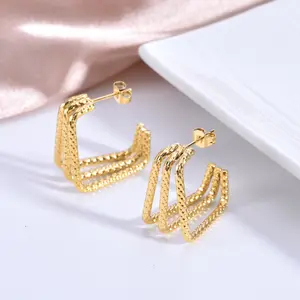 Fashion Texture Earrings Jewelry Stainless Steel Hoop Earrings 18 K Gold Plated U Shape Geometric Earrings For Women