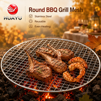 Grille de barbecue ronde en métal multi-tailles, antiadhésive, à nettoyage rapide, avec rebord, jetable, pour pique-nique en extérieur, vente en gros usine